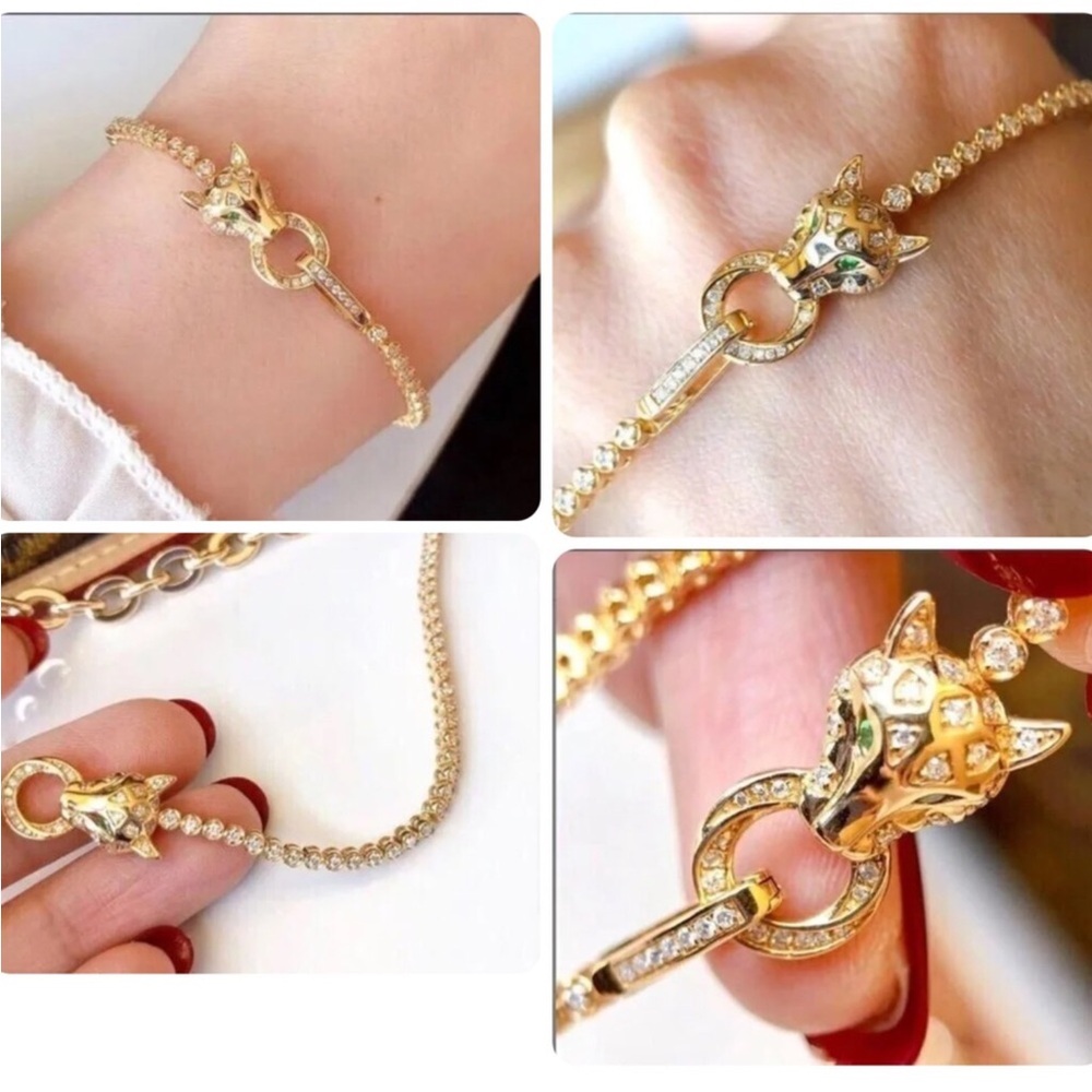 Unbelievably Gorgeous, PANTHER head 14 karat gold Overlay Platinum bracelet - Picture 9 of 9